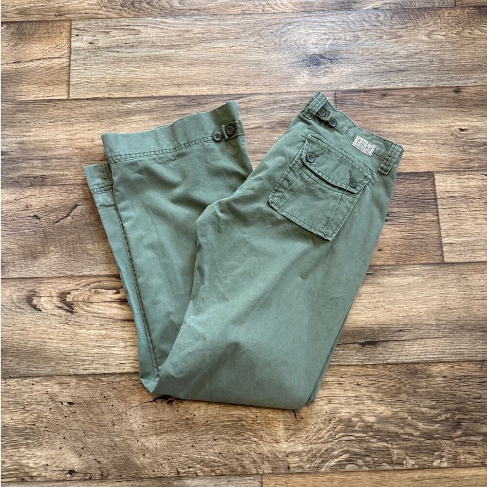 Vintage Y2k Lucky Brand Olive Green Dungaree Canvas Low Rise Pants